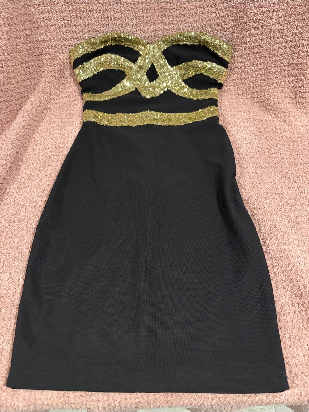 Charlotte Russe Black Strapless Dress with Gold Sequin Trim